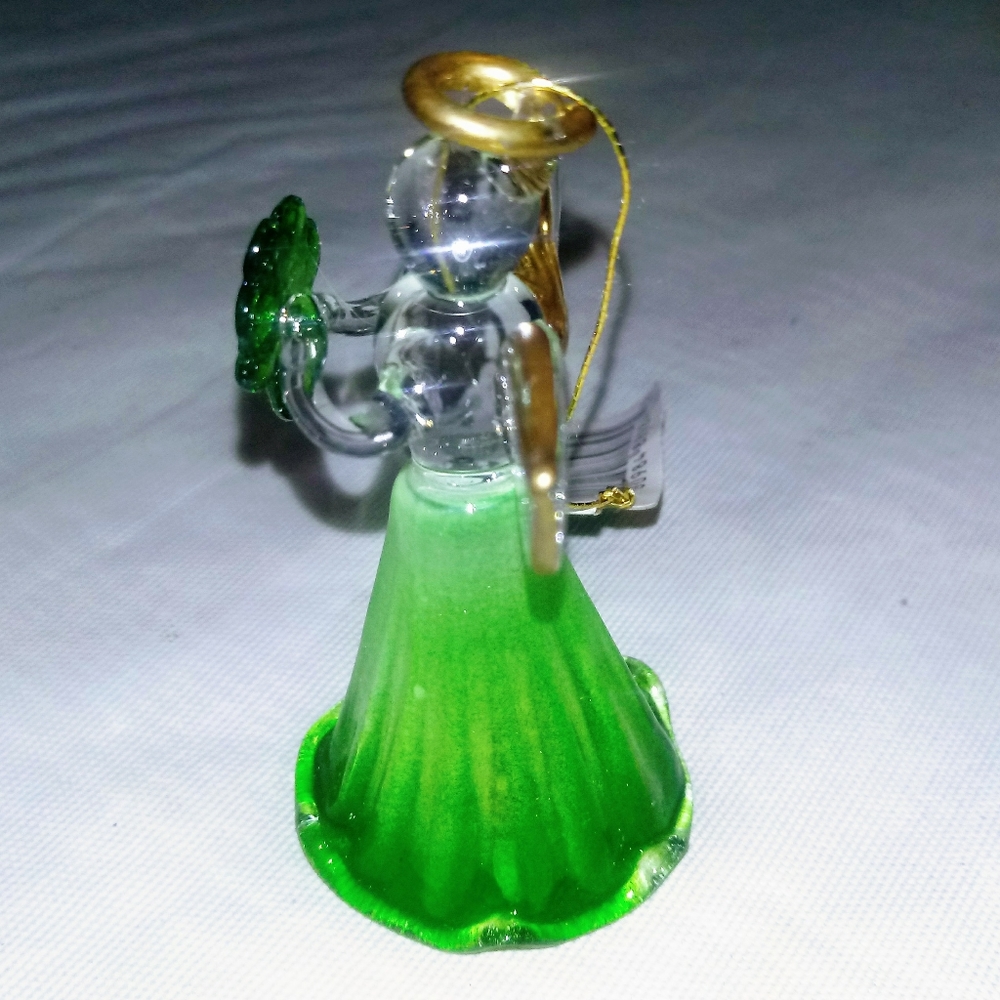 🍀 Irish Angel Lucky Shamrock, glass & gold Vintage ornament figurine. - Picture 2 of 6